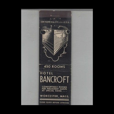Matchbook Cover Hotel Bancroft Worcester, MA
