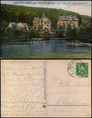 Postcard Bad Elster gondola pond rower town house 1926