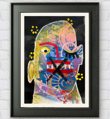 'Silent' Raw Abstract Face Painting Neo Expressionist Outsider Art 8x12