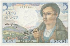 Frankreich / France P.098a 5 Francs 05.08.1943 (1)