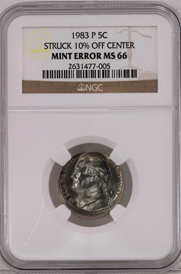 1983-P Jefferson Nickel NGC MS 66 Struck 10% Off Center - Image 3 of 4