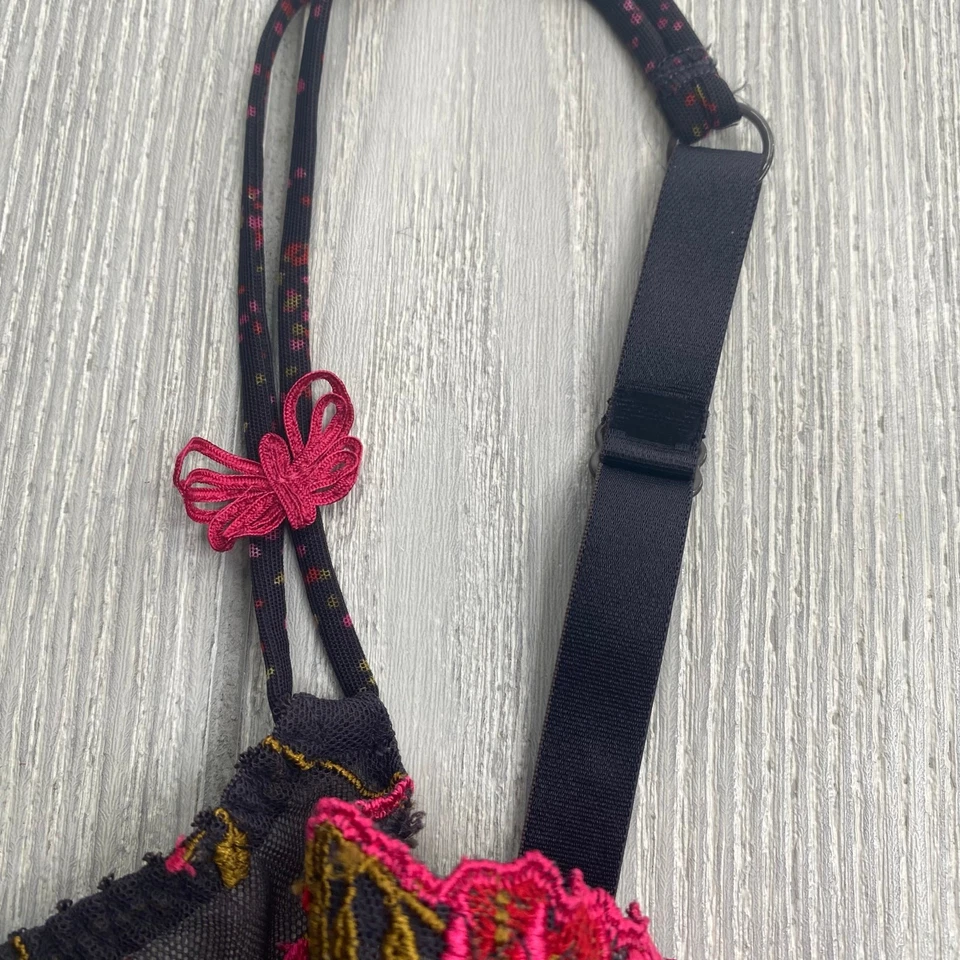 Sujetador Aubade Paris Negro Malla Floral Bordado Con Aros Media Copa Talla 32 A 32A Foto 3 de 4
