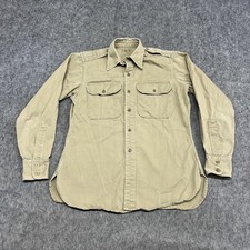 Vintage US Army Shirt Mens Large Beige Khaki Cotton Twill Military Field 40s