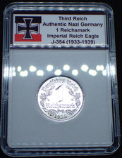 Third Reich *1938-A* 1 Reichsmark Coin Nazi Germany in Case Rare Nickel J.354