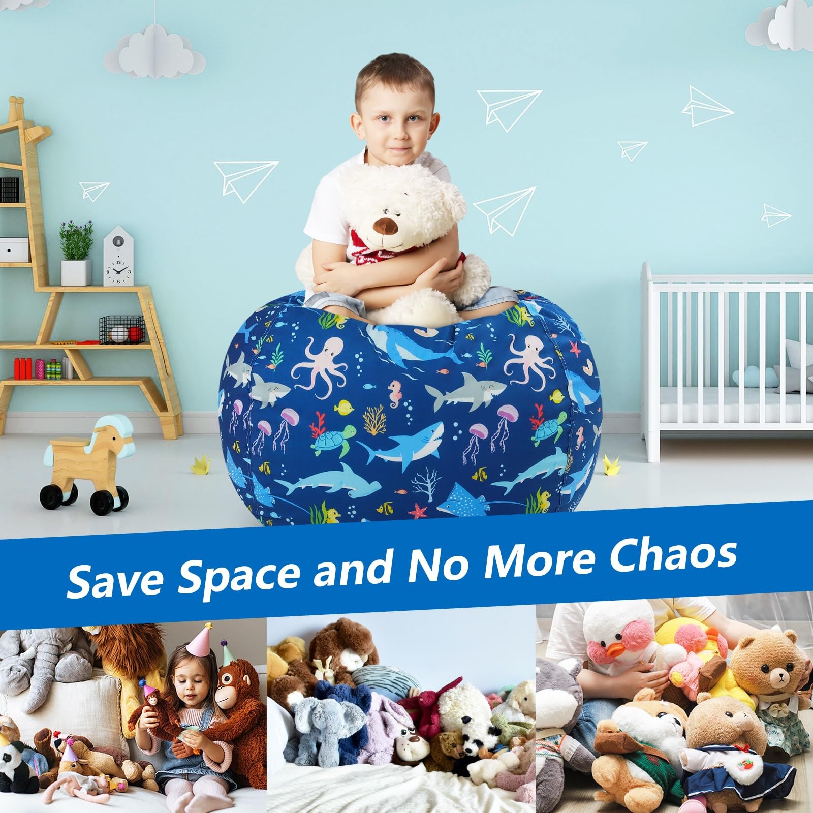 Bean Bag Chair for Stuffed Animal Storage Beanbag Chairs,Toy Storage Organize...