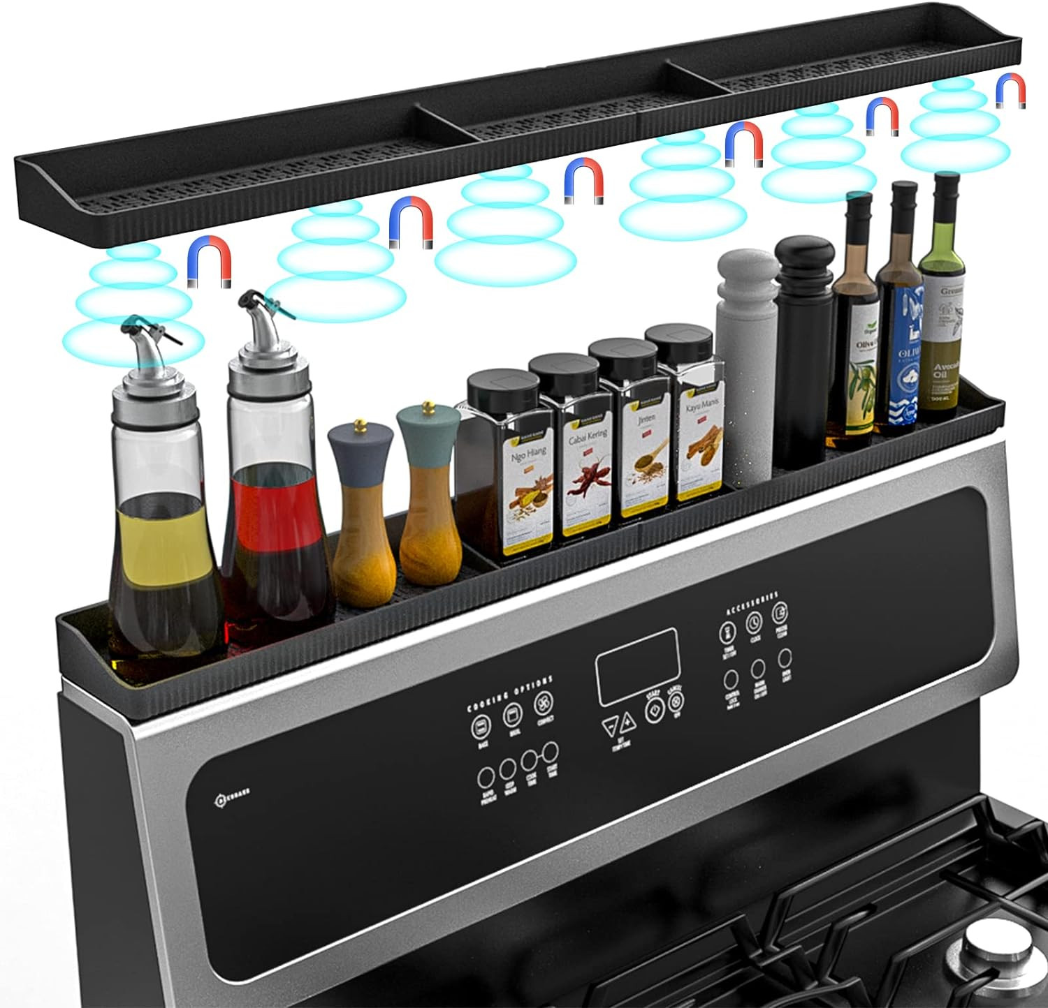 30 Inch Silicone Stove Top Shelf Magnetic for Kitchen Gadgets, Soft Flexible Str