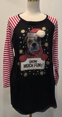 Forever 21 Snow Much Fun Bulldog Nightgown Shirt Junior's Medium Holiday Sleep