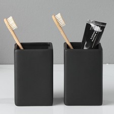 Black Square Toothbrush Holders for Bathrooms - 2 Cups Ceramic Square Toothbr...