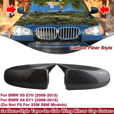 For BMW X5 E70 X6 E71 08-13 2x Horn-Style Carbon Look Add-On Side Mirror Covers