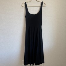 Reformation Womens M Black Rou Midi Fit & Flare Dress Preppy Jersey Stretch