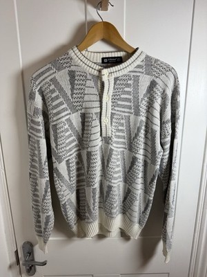 Vintage 1980 s St Michael Geometric Pullover Button Detail Gr. 36 (entspricht 12)
