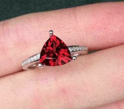 2Ct Trillion Cut Red Garnet Pretty Women's Wedding Ring 14K White Gold Finish