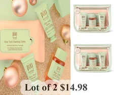 Lot Of 2 Pixi Beauty Skintreats Let’s Glow 4 Piece Mini Essentials Set with Bag