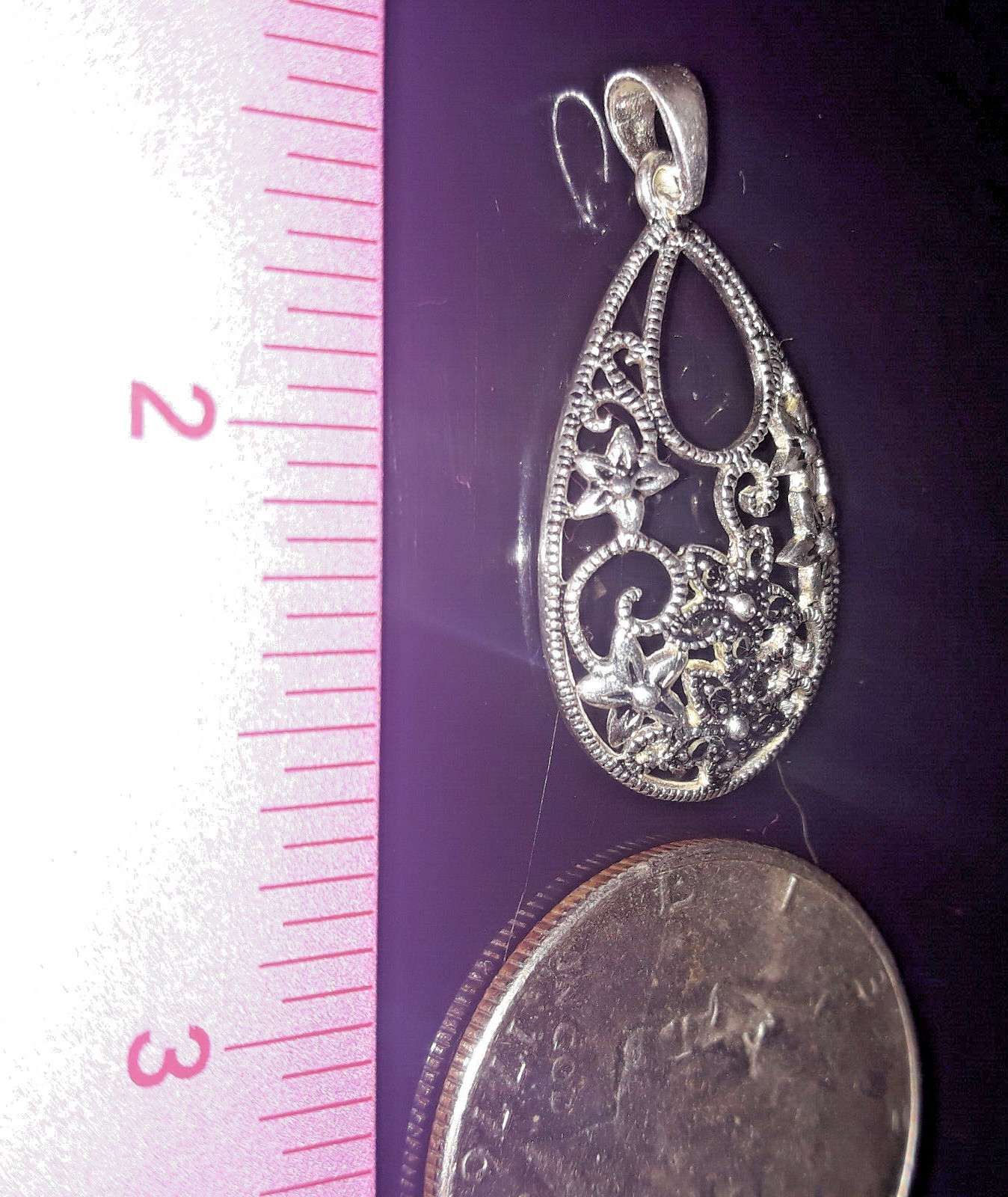 Large Solid 925 Sterling Silver Pendant Charm Tea… - image 2