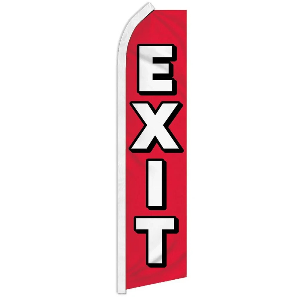 Red Swooper Advertising Banner Flag - Eye-Catching "Exit Here" Flag for Businesses - Perfect for High-Visibility Directions and Promotions