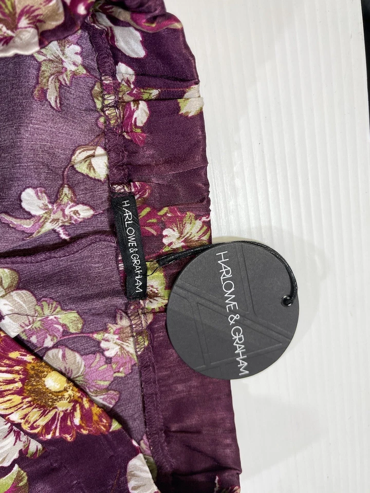 Pantalones Harlow & Graham Para Mujer Granate Estampado Floral Elástico Cintura Bolsillos Puños S Foto 2 de 4