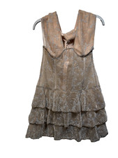 PLT UK 10 Dress Nude Glitter Floral Detail Halterneck Tiered Mini Dress