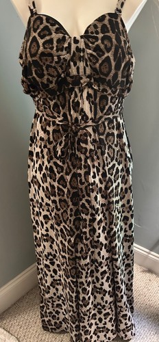 Leopard Print Maxi Dress Straps Tie Waist 2X Womens Plus Size Fashion Dress - Picture 4 of 12