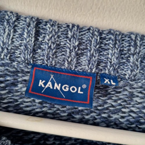 kangol embroidered knit jumper mens XL wool blend casual crew neck blue lounge - Picture 4 of 8