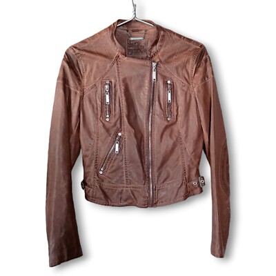 J2 Brown Vegan Leather Moto Jacket Size Small Biker Chick Motorcycle Gear Rocker