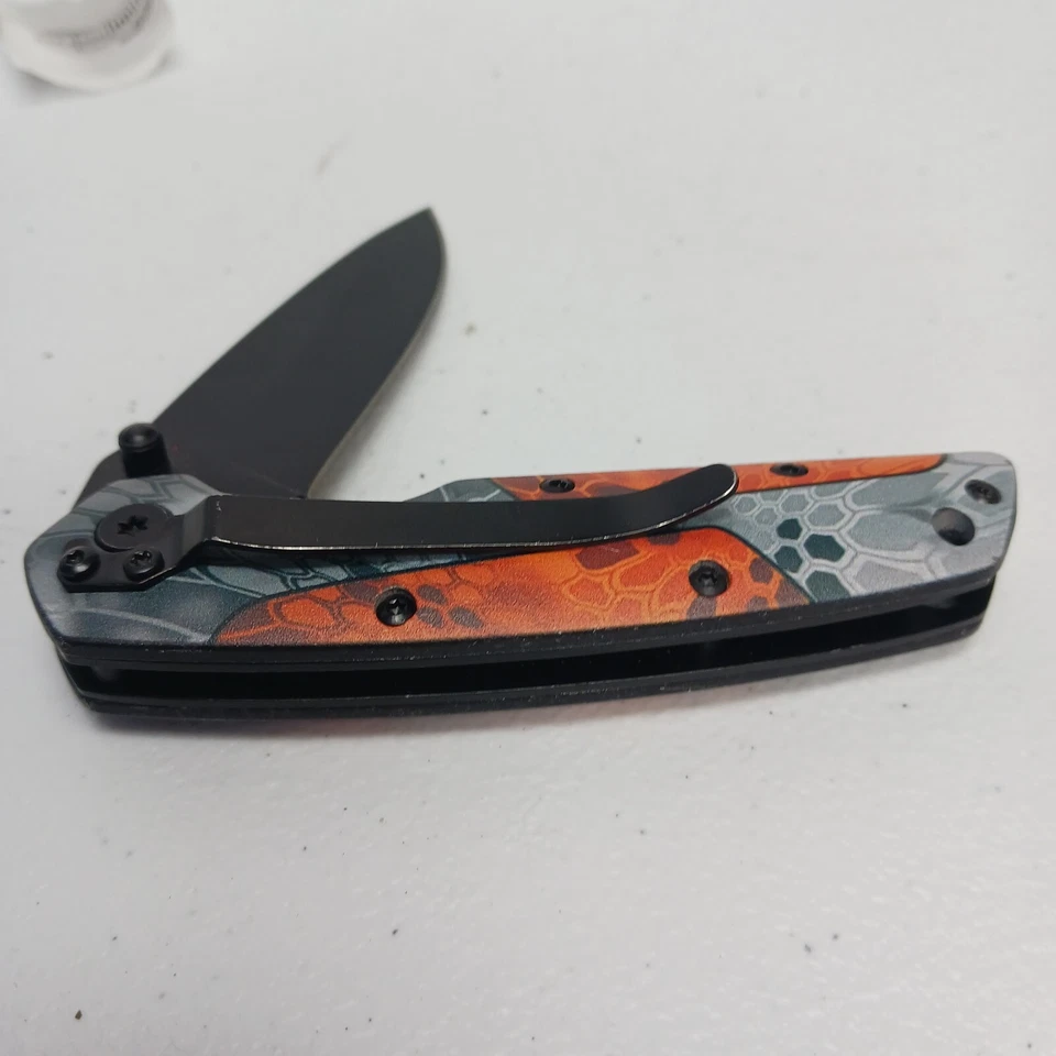 Navaja de Bolsillo Plegable Schrade Old Timer Linerlock Naranja Camuflada con Clip 4" Cerrada Foto 3 de 4