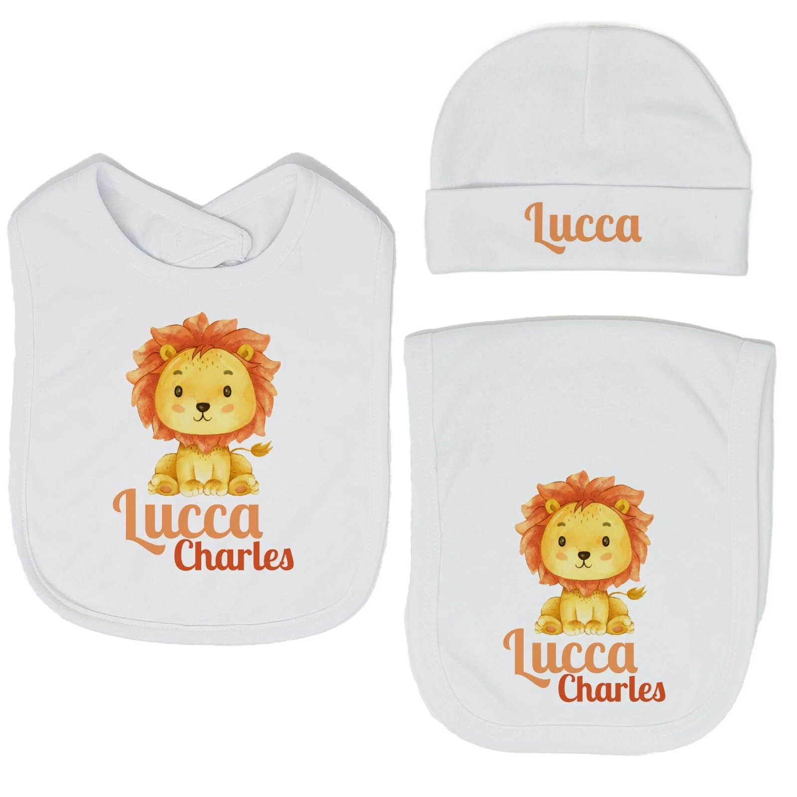 Baby Boy Personalized Custom Safari Jungle Lion Bib and Burp Cloth Set VS2