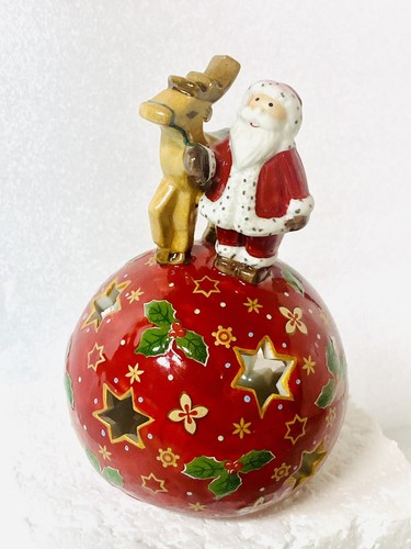 Christmas Holiday Ceramic Votive Cover Santa & Reindeer Wonderful Detail 5” - 第 1/8 張圖片