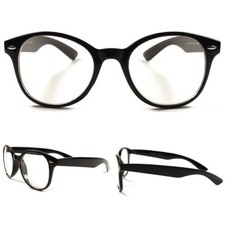 Retro Nerd Geek Classic Vintage Round Oversized Clear Lens Glasses Black Frame