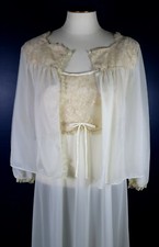 Vintage 1960s Vanity Fair Nightgown Bed Jacket SET Sz 34 Ivory Nylon Lace Bodice