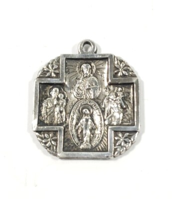 Vintage Sterling Silver Catholic 4 Way Protection Medal w/ Wreath WW2 ...