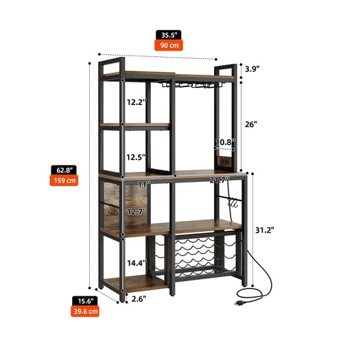 5 Tier Kitchen Bakers Shelf Rack W/ Power Outlets Wine Storage Bar Stand Cabinet - Picture 5 of 10