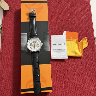 Stuhrling Executive Automatic Skeleton Men's Self Wind  Leather Strap Watch