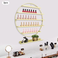 3Pcs Wall-Mounted Nail Salon Display Stand Gold Round Nail Polish Storage Rack