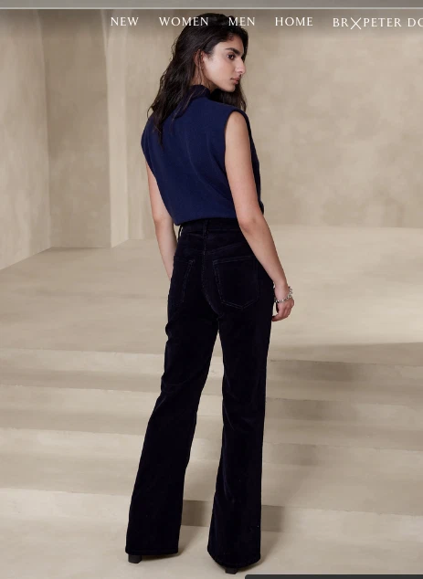 Pantalón de pana Banana Republic The Relaxed Flare 31 azul marino NUEVO tiro alto acampanado Foto 3 de 4