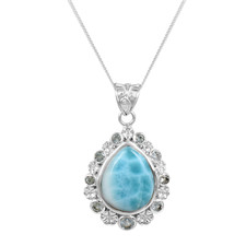 Blue Topaz Gemstone Sterling Silver Natural Pear Larimar Pendant Wedding Jewelry