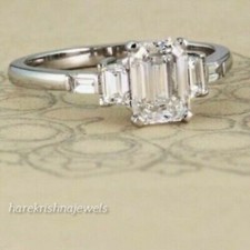 Lab-Created 2.45CT Emerald Cut Diamond Engagement Wedding Ring 14K White Gold FN