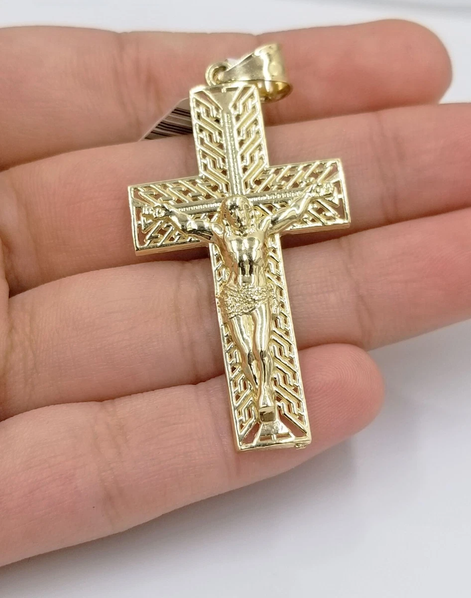 Real 10k Yellow Gold 3mm Rope Chain Cross Pendant 20