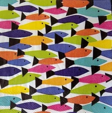 TWO Individual Cocktail Decoupage Napkins - Little Fishies by Kate Nellligan