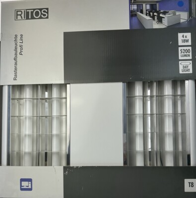 Profi Raster Deckenleuchte Line Ritos 4x18 W, White/Aluminium 2309541811 (A)