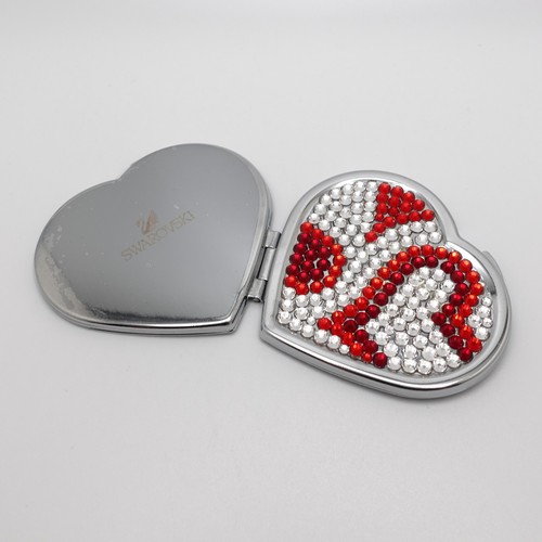 Swarovski Silver Plated Red & Clear Crystal Heart Compact Mirror - Picture 4 of 6
