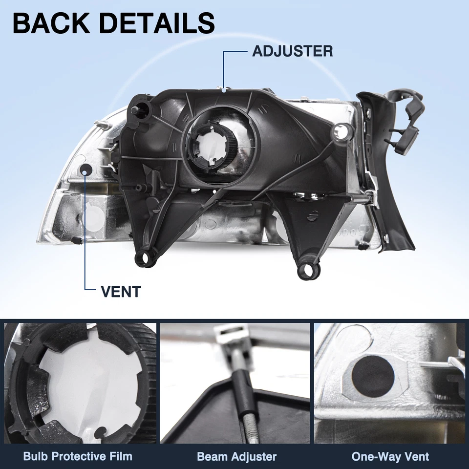 For 1997-2004 Dodge Dakota 1998-2003 Dodge Durango Chrome Headlights Left&Right - Image 4 of 4