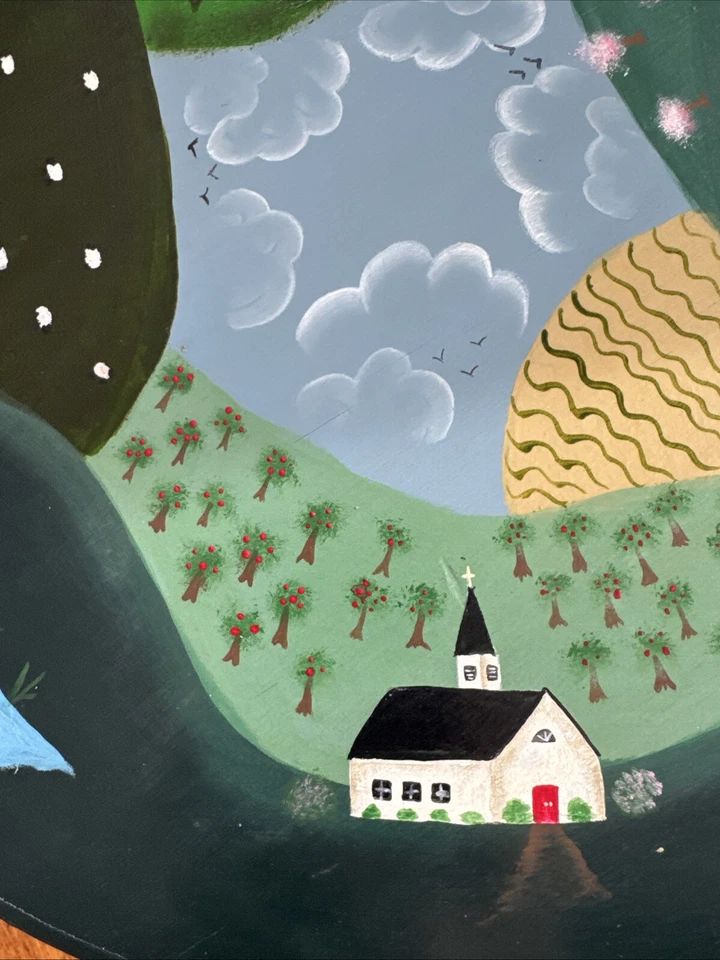 Caja de madera primitiva pintada a mano de arte popular vintage firmada Foto 4 de 4