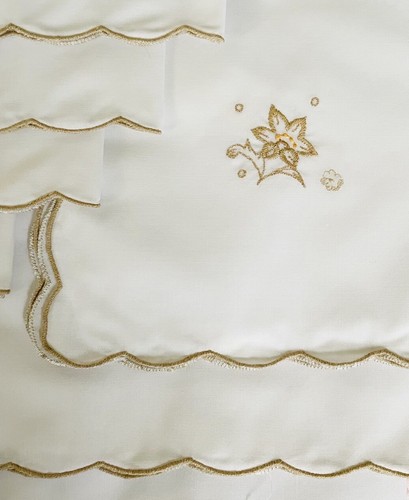 Lot of 8 MCM 16" Square Dinner Napkins Scalloped Edges Floral Embroidered Cotton - Picture 12 of 22