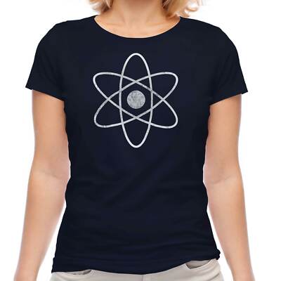 ATOMIC WHIRL SYMBOL DISTRESSED PRINT DAMEN T-SHIRT VINTAGE TOP ATHEIST ATHEISM