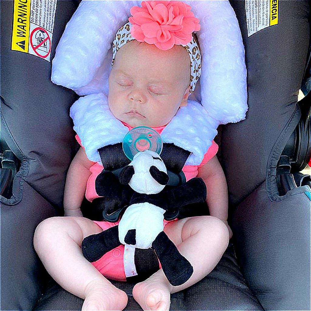 Baby Head Support Pillow With Matching Seat Belt Strap Covers Seat