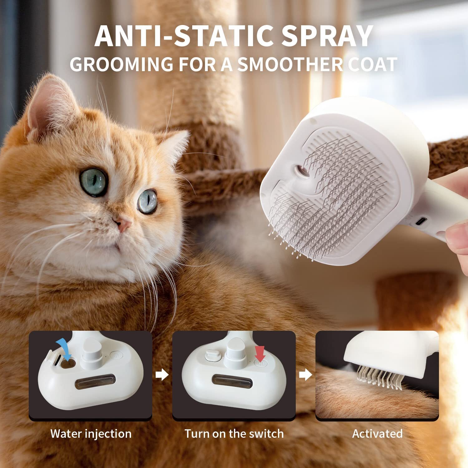 Pet Hair Cleaner Brush Self Cleaning Needle Comb Spray Cat Grooming