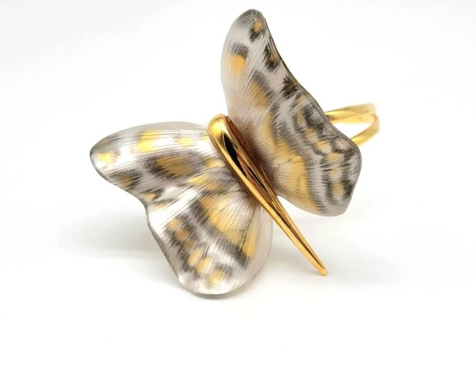 Alexis Bittar Lucite Monarch Zanzibar Butterfly Cuff Bracelet Adjustable Gold