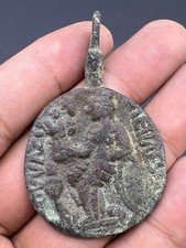 Rare Unique Amulet Old Roman Bronze With Man Statue Engraved Bronze Antique Pend