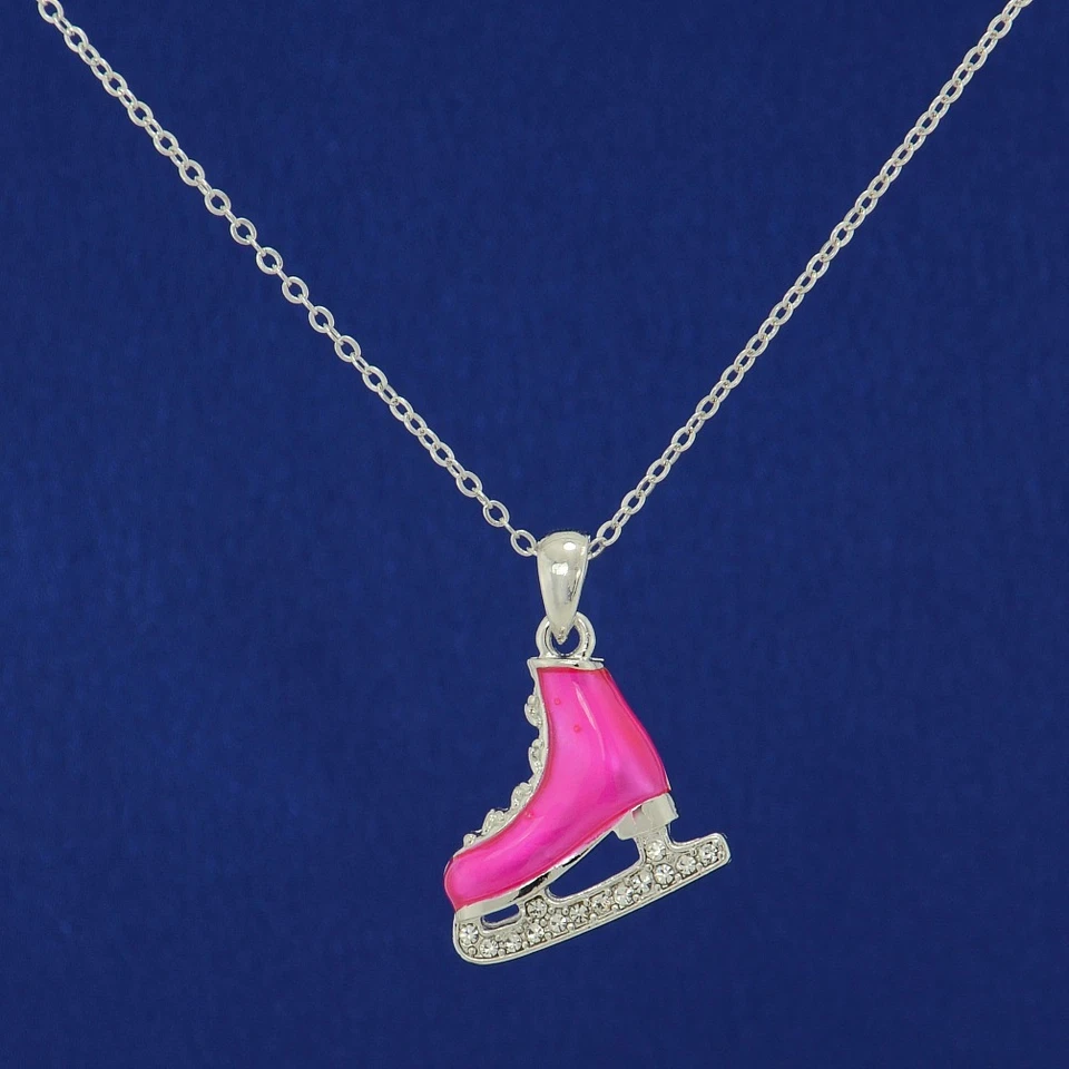Zapato de Patinaje sobre Hielo Hecho con Cristal de Swarovski Rosa Caliente Colgante de Hockey Cadena de 18" Foto 3 de 3