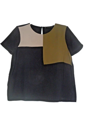 HAUT TOP ZARA NOIR/TAUPE MC OVERSIZE TAILLE XL 42 TBE!! - Photo 1/4